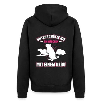 Unterschätze Nie Ein Mädchen Mit Einem Degu - Unisex Premium Bio Zip Hoodie - Schwarz - Hinten - Nico (187cm)