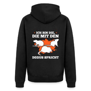 Ich Bin Die, Die Mit Den Degus Spricht Geschenk - Unisex Premium Bio Zip Hoodie - Schwarz - Hinten - Nico (187cm)