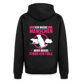 Ich Hasse Menschen Aber Degus Finde Ich Toll - Unisex Premium Bio Zip Hoodie - Schwarz - Hinten - Nico (187cm)