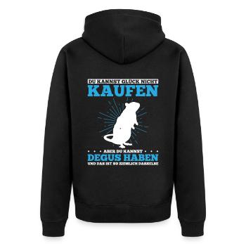 Du Kannst Glück Nicht Kaufen Aber Du Kannst Degus - Unisex Premium Bio Zip Hoodie - Schwarz - Hinten - Nico (187cm)