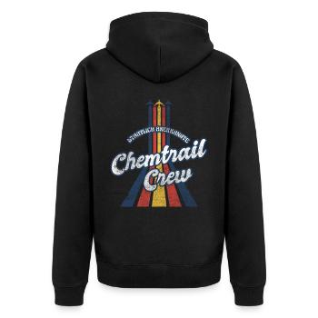 Vintage Retro Chemtrail Crew Parody Shirt - Unisex Premium Bio Zip Hoodie - Schwarz - Hinten - Nico (187cm)