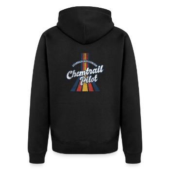 Vintage Retro Chemtrail Pilot Parody Shirt - Unisex Premium Bio Zip Hoodie - Schwarz - Hinten - Nico (187cm)