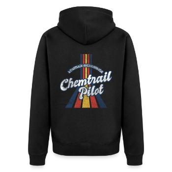 Vintage Retro Chemtrail Pilot Parody Shirt - Unisex Premium Bio Zip Hoodie - Schwarz - Hinten - Nico (187cm)