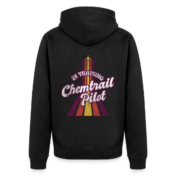 Vintage Retro Chemtrail Pilot Training Parody Shir - Unisex Premium Bio Zip Hoodie - Schwarz - Hinten - Nico (187cm)