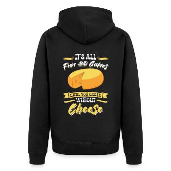 Alles Ist Gut, Bis Sie Ohne Käse Bestellen - Unisex Premium Bio Zip Hoodie - Schwarz - Hinten - Nico (187cm)