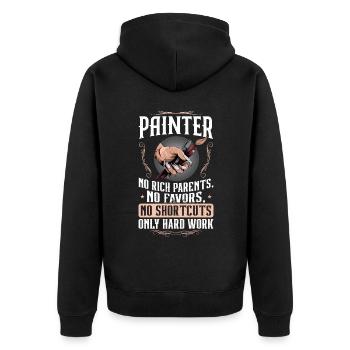 Maler - Nur Harte Arbeit - Unisex Premium Bio Zip Hoodie - Schwarz - Hinten - Nico (187cm)