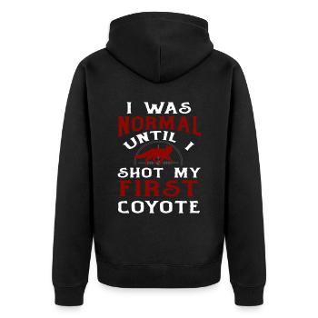 Kojotenjagd Kojote Geschenk - Unisex Premium Bio Zip Hoodie - Schwarz - Hinten - Nico (187cm)
