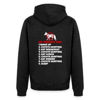 Kojotenjagd Kojote Geschenk - Unisex Premium Bio Zip Hoodie - Schwarz - Hinten - Nico (187cm)