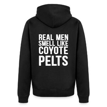 Kojotenjagd Kojote Geschenk - Unisex Premium Bio Zip Hoodie - Schwarz - Hinten - Nico (187cm)
