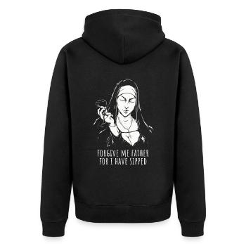 Holy Drinking Well wine lover funny wine - Unisex Premium Organic Zip Hoodie - black - Back - Nico (187cm)