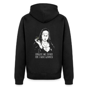 Gin Saying Forgive Me Father For I Have Ginned - Unisex Premium Organic Zip Hoodie - black - Back - Nico (187cm)