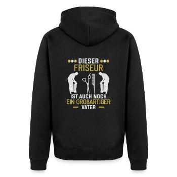 Friseur Vatertag Barber - Unisex Premium Bio Zip Hoodie - Schwarz - Hinten - Nico (187cm)