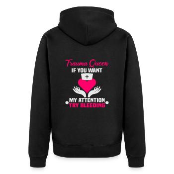 Nurse Trauma Queen Nurse - Unisex Premium Organic Zip Hoodie - black - Back - Nico (187cm)