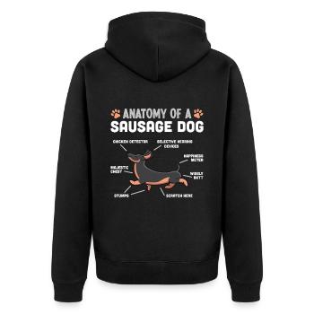 Anatomie eines Wursthundes lustiges Dackelgeschenk - Unisex Premium Bio Zip Hoodie - Schwarz - Hinten - Nico (187cm)