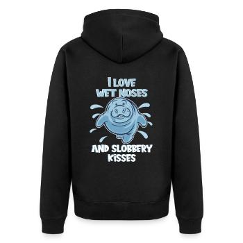 Cold Nose Warm Heart Manatee Chubby Manatee - Unisex Premium Organic Zip Hoodie - black - Back - Nico (187cm)