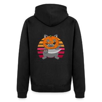 Halloween Katze Kürbiskopf - Unisex Premium Bio Zip Hoodie - Schwarz - Hinten - Nico (187cm)
