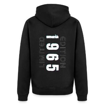Limited Edition Geburtsjahr 1965 Geschenk Männer - Unisex Premium Bio Zip Hoodie - Schwarz - Hinten - Nico (187cm)