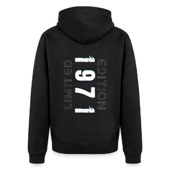 Limited Edition Geburtsjahr 1971 Geschenk Männer - Unisex Premium Bio Zip Hoodie - Schwarz - Hinten - Nico (187cm)