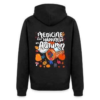 Medizin Für Das Glück Bei Autumn Cat Gummies - Unisex Premium Bio Zip Hoodie - Schwarz - Hinten - Nico (187cm)