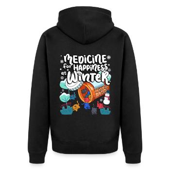 Medizin Zum Glücklichsein Bei Winter Cat Gummies - Unisex Premium Bio Zip Hoodie - Schwarz - Hinten - Nico (187cm)