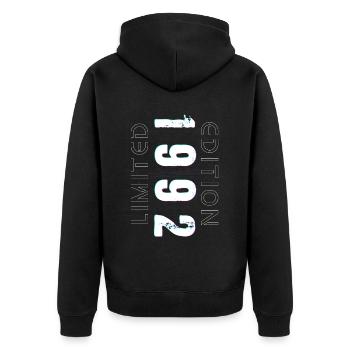 Limited Edition Geburtsjahr 1992 Geschenk Männer - Unisex Premium Bio Zip Hoodie - Schwarz - Hinten - Nico (187cm)