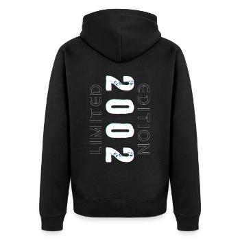 Limited Edition Geburtsjahr 2002 Geschenk Männer - Unisex Premium Bio Zip Hoodie - Schwarz - Hinten - Nico (187cm)