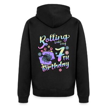 Rolling Into My 7th Birthday Quad Skater - Unisex Premium Bio Zip Hoodie - Schwarz - Hinten - Nico (187cm)