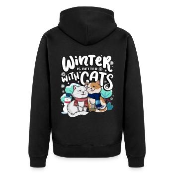 Der Winter Ist Besser Mit Katzen Herbstsaison - Unisex Premium Bio Zip Hoodie - Schwarz - Hinten - Nico (187cm)