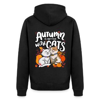 Herbst Ist Besser Mit Katzen Herbstsaison - Unisex Premium Bio Zip Hoodie - Schwarz - Hinten - Nico (187cm)