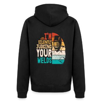 Je juge silencieusement vos soudures - Veste à capuche bio Premium Unisexe - noir - Dos - Nico (187cm)