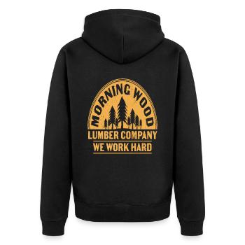 Morning Wood Lumber Company Nous travaillons dur - Veste à capuche bio Premium Unisexe - noir - Dos - Nico (187cm)