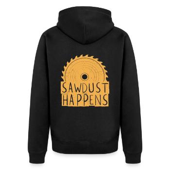 Sägemehl passiert - Unisex Premium Bio Zip Hoodie - Schwarz - Hinten - Nico (187cm)