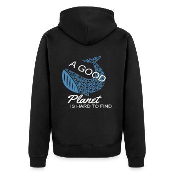 Ein guter Planet ist schwer zu finden - Unisex Premium Bio Zip Hoodie - Schwarz - Hinten - Nico (187cm)