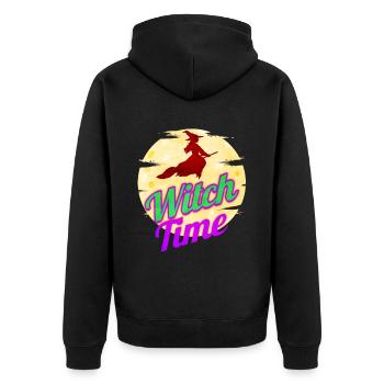Witch Flying By The Moon Witch Time Halloween - Unisex Premium Bio Zip Hoodie - Schwarz - Hinten - Nico (187cm)