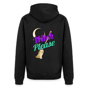 Moon And Broom Witch Please Halloween - Unisex Premium Bio Zip Hoodie - Schwarz - Hinten - Nico (187cm)