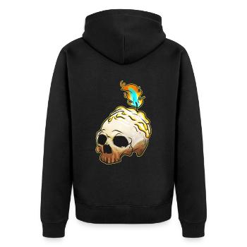 Skull With Burning Candle On Top Esotheric - Unisex Premium Bio Zip Hoodie - Schwarz - Hinten - Nico (187cm)