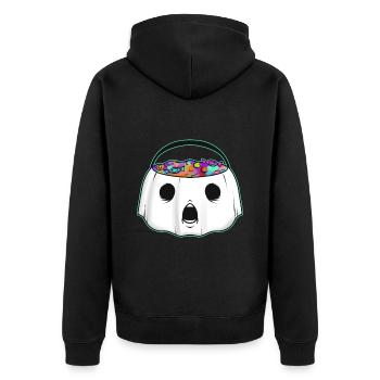 Sweets Bucket Scary Afraid Ghost Collecting On - Unisex Premium Bio Zip Hoodie - Schwarz - Hinten - Nico (187cm)