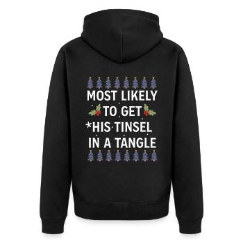 Christmas Most Likely To Get His Tinsel In A Tangl - Unisex Premium Bio Zip Hoodie - Schwarz - Hinten - Nico (187cm)