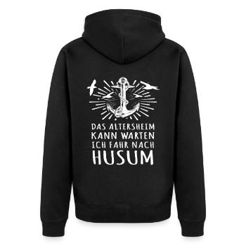 Husum - Unisex Premium Bio Zip Hoodie - Schwarz - Hinten - Nico (187cm)