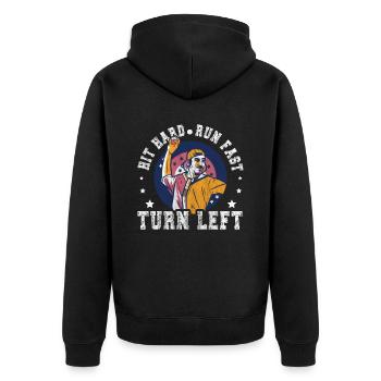 Hit Hard Run Fast Turn Left Baseball - Unisex Premium Organic Zip Hoodie - black - Back - Nico (187cm)