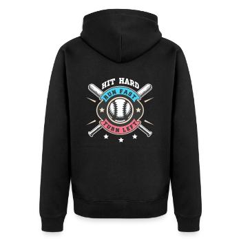 Hit Hard Run Fast Turn Left Baseball - Unisex Premium Organic Zip Hoodie - black - Back - Nico (187cm)