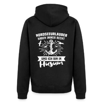Husum - Unisex Premium Bio Zip Hoodie - Schwarz - Hinten - Nico (187cm)