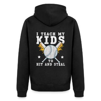 I Teach My Kids To Hit & Steal Baseball Dad - Unisex Premium Bio Zip Hoodie - Schwarz - Hinten - Nico (187cm)