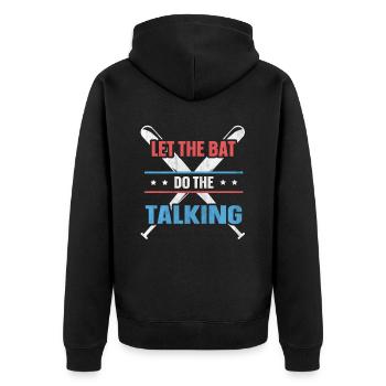 Let The Bat Do The Talking Baseball - Unisex Premium Bio Zip Hoodie - Schwarz - Hinten - Nico (187cm)