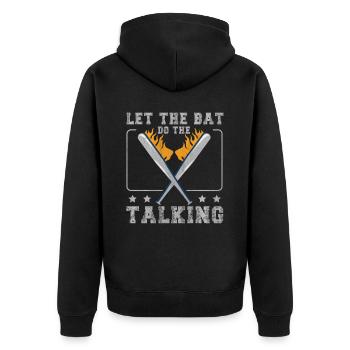 Let The Bat Do The Talking Baseball - Unisex Premium Bio Zip Hoodie - Schwarz - Hinten - Nico (187cm)