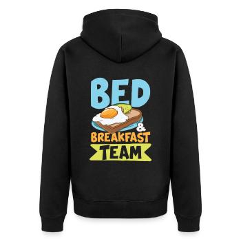 Bed Breakfast Team für Frühaufsteher Männer und - Unisex Premium Bio Zip Hoodie - Schwarz - Hinten - Nico (187cm)