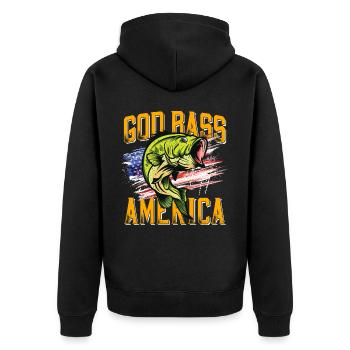 Angler Fischer Design USA Flagge Barsch fischen - Unisex Premium Bio Zip Hoodie - Schwarz - Hinten - Nico (187cm)