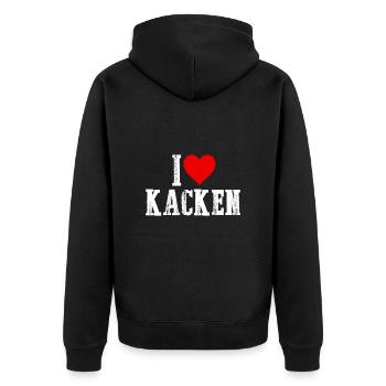 I love kacken - Unisex Premium Bio Zip Hoodie - Schwarz - Hinten - Nico (187cm)