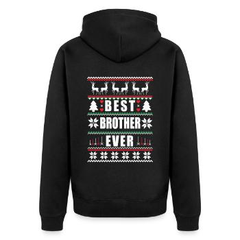 Funny Ugly Christmas Best Brother Ever - Unisex Premium Bio Zip Hoodie - Schwarz - Hinten - Nico (187cm)