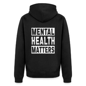 Mental Helth ist wichtig - Unisex Premium Bio Zip Hoodie - Schwarz - Hinten - Nico (187cm)